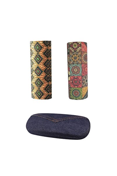 OEM Set of 3 sunglasses and eyeglasses cases/cases, denim material, dustproof, Vintage