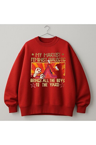 MAYDAY CULTURE Червена унисекс дамска и мъжка DTF печатна суитшърт с голям ра...