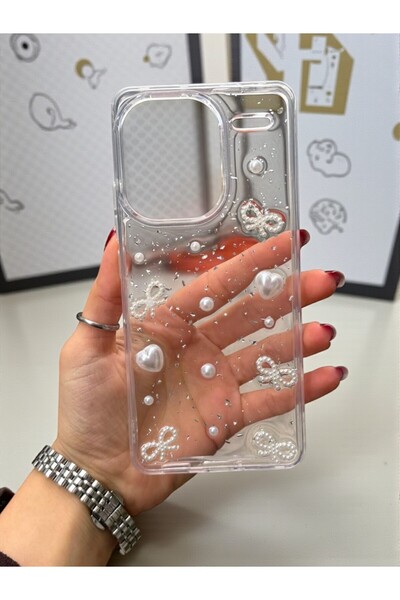 KVK PRİVACY Xiaomi Note 13 Pro Plus 5G Uyumlu – İnci Kalp Fiyonk 3D , Şeffaf,...