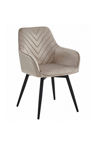 Artool Fotoliu rotativ Nana din catifea pentru bucătărie/living, metal, bej închis și negru, 56x61x83,5 cm