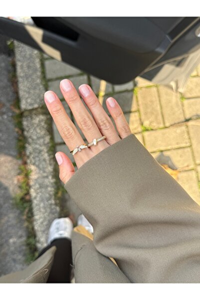 kems jewels Tek Taş Model Melek Kanadı Altın Kaplama Çelik Ayarlanabilir Yüzük