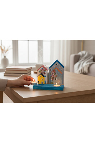 EL YAPIMI Dekoratif Ahşap Tealight