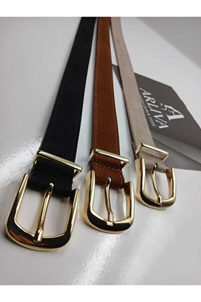 ARLIVA Suede 3cm Gold Plated Buckle Women's Trouser Belt, Dress Belt, Coat Belt