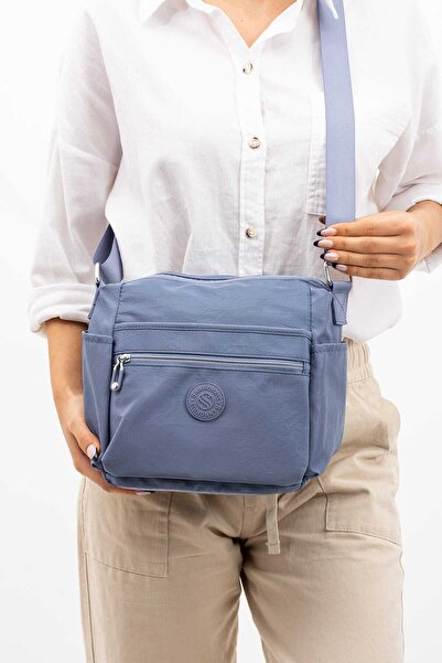 Sanmorris حقيبة كتف نسائية متعددة الأقسام مصنوعة من قماش مجعد مقاوم للماء وحز...