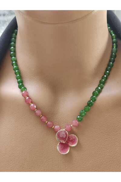 elinasaccessories Zümrüt Akik Kuvars Kolye 14K Lak Altın Kaplama Gül Kuvars Minimal Enerji designer hergün kolye