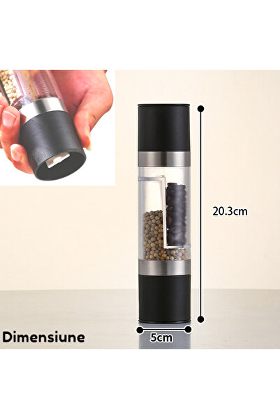 OEM 2 in 1 manual metal/plastic grinder, spices, salt, pepper, 3 grinding types, transparent