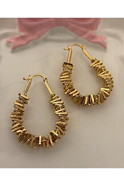 GNR Çelik Kesme Tırtıklı Halka Gold Küpe