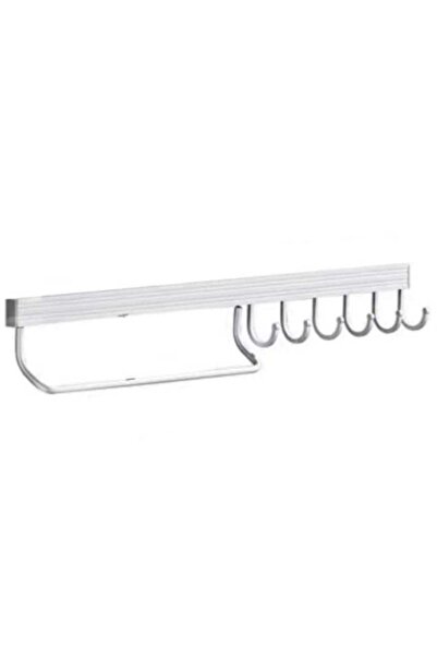 PUFO Aluminum kitchen hanger with 8 hooks and towel holder– Utensil, cutlery and accessories organizer