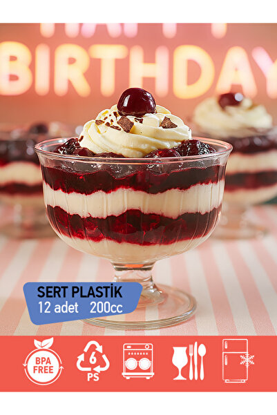 BİZDENGELSİNNET BİZDENGELSİN 12’li Ayaklı Kase 200cc, Mika Sert Plastik Şeffa...