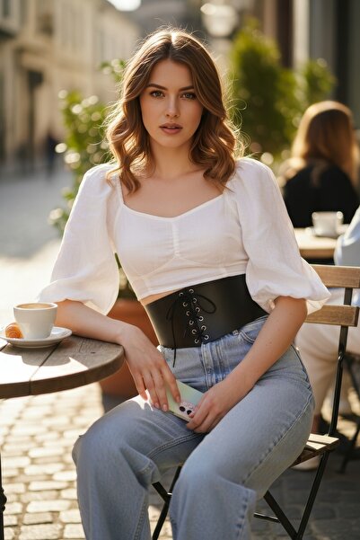 Angels Passion Black Women's Belt Aesthetic Knitting - Domestic Production Accessory