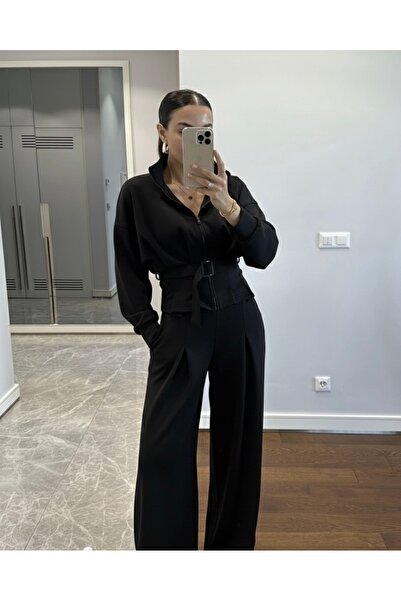 sinemkivanc co KEMER DETAYLI GENİŞ PAÇA PANTOLON TAKIM