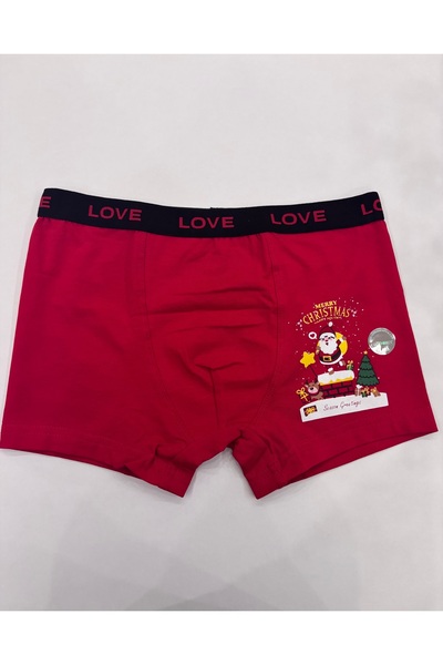 ASORTİ Yılbaşı Özel Kırmızı Pamuklu Çocuk Boxer