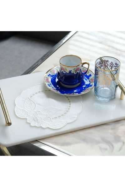 Leoinart Deliş İşi Keten Beyaz Kokteyl Peçete