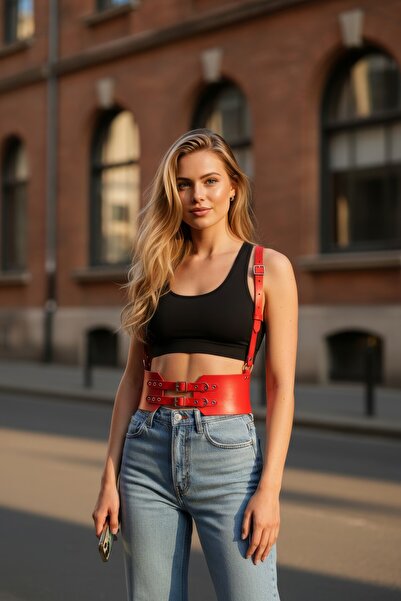 Angels Passion Curea roșie pentru femei, corset cu bretele, accesoriu lat cu ...