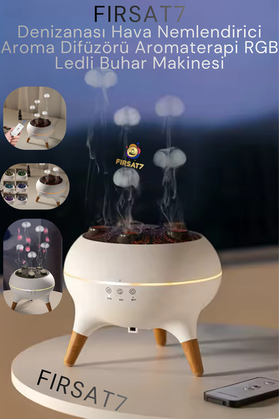 Fırsat7 Denizanası Hava Nemlendirici 7Ledli 250ML Soğuk Sis Difüzörü Denizana...