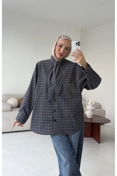 My Blog Marineblaues Hemd mit Schalbindung - 0743