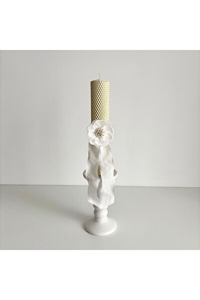 Anya-Events Κηροπήγιο βάπτισης με λευκό λουλούδι