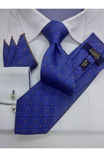 Gutiero Κλασική γραβάτα με μπλε σχέδιο με μαντήλι