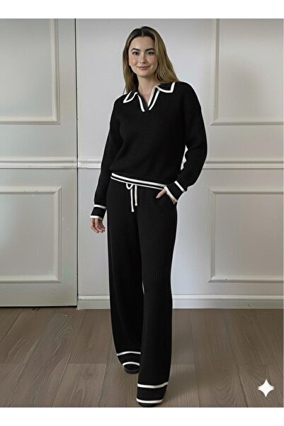 peri tower طقم تريكو جديد للموسم الجديد بياقة على شكل حرف V وخطوط سوداء 0056