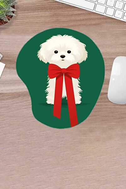 KARMAT لوحة ماوس داملا، خضراء، بنمط كلب لطيف، بنمط وشاح الكلب، مع دعم للرسغ وقاعدة غير قابلة للانزلاق