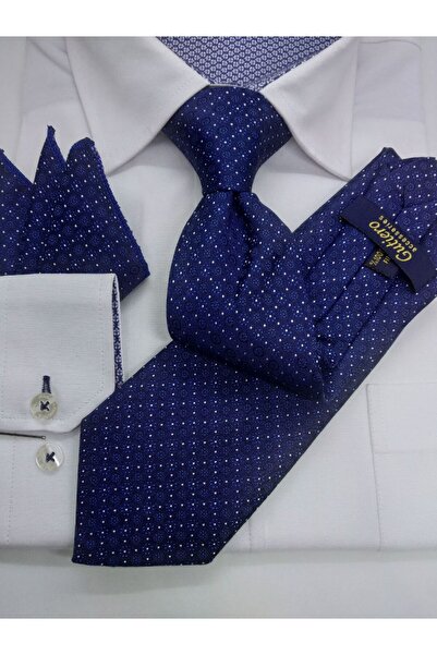 Gutiero ربطة عنق كلاسيكية منقوشة باللون الأزرق الداكن