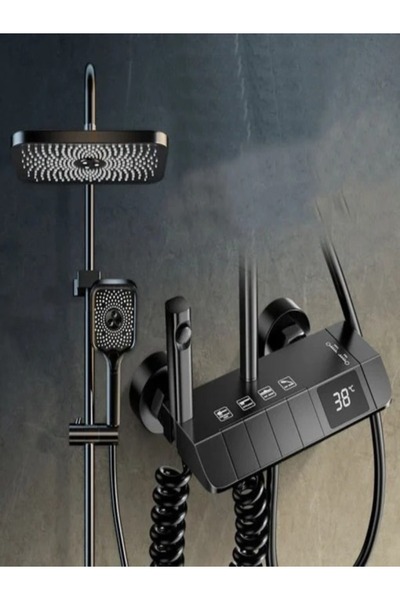 Smack Sanit Shower Column with 3 Functions, Matte Black, Lcd Water Temperature Display