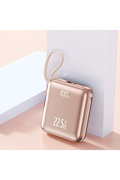 OEM Universal powerbank 20,000 mAh with integrated cable, (Type-C and Lightning) 1 Type-C port. Gold