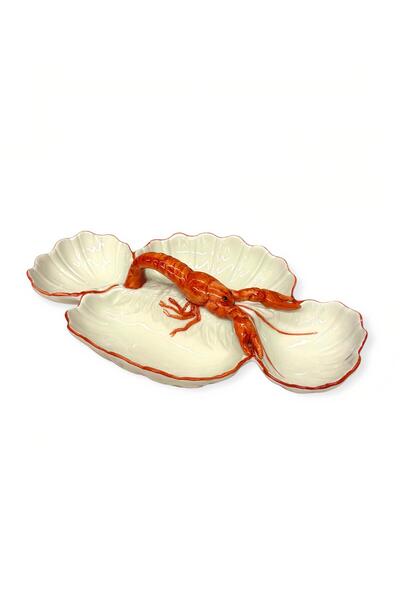 La Ceramica VBC V.B.C La Ceramica - Kırmızı 4 Bölmeli Istakoz Servis (40x25 cm)