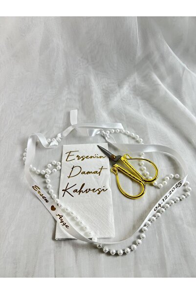 MERALP Makas, Baskılı Peçete , İncili Baskı Kurdele 3'lü Söz Nişan Seti Gold ...