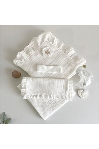 Anya-Events Muslin Christening Suit with White Flower