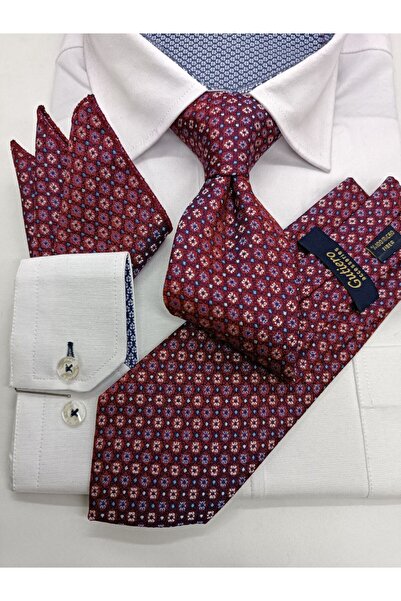 Gutiero Classic Tie with Red Patterned Handkerchief