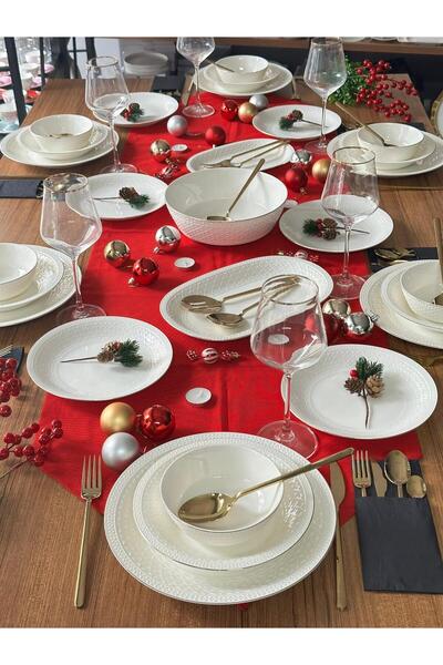 MD MİMOZA DEKOR Yemek Takımı 80 Parça 6 Kişilik Cross /Yılbaşı /Sunum / Sofra...