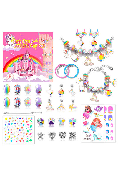 miraza Set Creativ DIY Brățări și Nail Art , 30 Piese, Brățări Reglabile, Charmuri, Stikere, Cadou Fetițe