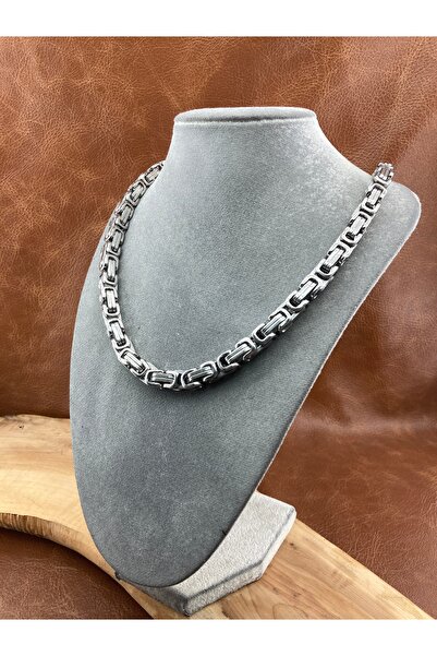 Çelik Kararmaz Üzeri Kalın Gümüş Kaplama 8mm İtalyan Model Zincir Kolye (55 Cm)