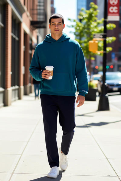 BENERLY Ανδρικό φούτερ με κουκούλα και μονόχρωμο μοτίβο, μεγάλου μεγέθους, με...