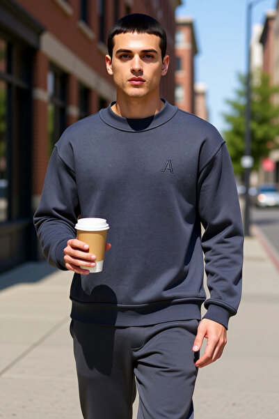 BENERLY Ανδρικό φούτερ με λαιμόκοψη ποδηλάτου, κανονικό μανίκι, oversize εφαρ...