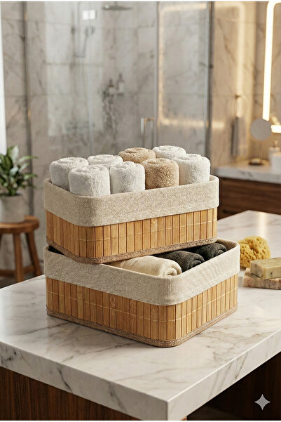 BEYZANA 2-Piece Bamboo Basket / Multi-Purpose Bamboo Basket Set 20X12/15X25 cm