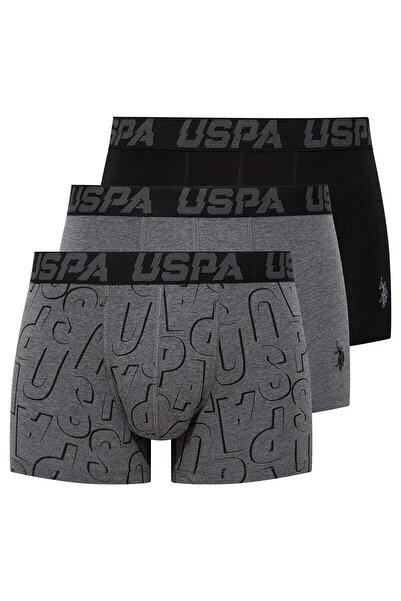 U.S. Polo Assn. U.S. Polo Assn. Erkek Siyah Antrasit Ve Uspa Baskılı 3'lü Boxer