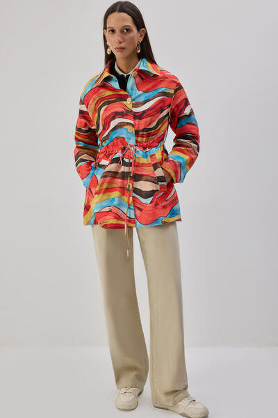 Touché Privé Abstract Patterned Short Trench Coat