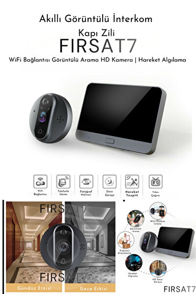 Fırsat7 Wifi Kameralı Kapı Zili 1080p Akıllı Görüntü Uzaktan Kontrollü Kablos...