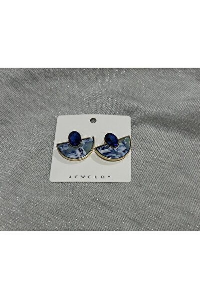 ANKAMODAHOME Blue Design Earrings with Fan Shape Marble Detail