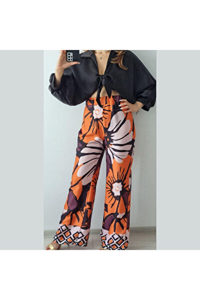 OEMN Compleu Dama Bluza si Pantaloni Satin cu imprimeuri diverse