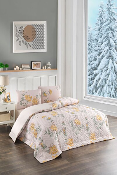 Kristal Double Quilted Duvet Cover Set Four Seasons Daisy Dried Rose