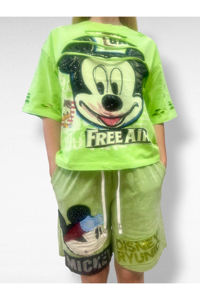 OEMN Premium Cotton T-Shirt And Pants Set, Single Dimension, Mickey Mouse/Monster