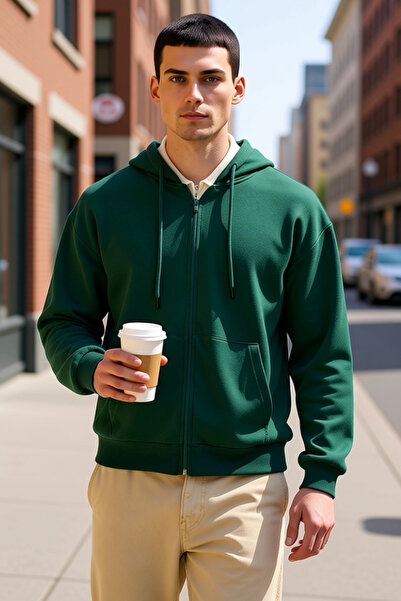 BENERLY Hanorac pentru bărbați cu glugă și mâneci scurte, cu fermoar, oversiz...