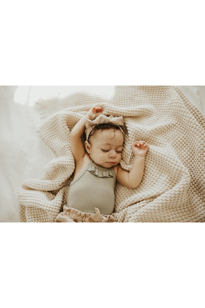 Lovedbaby Bentita bebe cu fundita, 100% bumbac certificat GOTS, French Terry Oatmeal, NB-2 ani