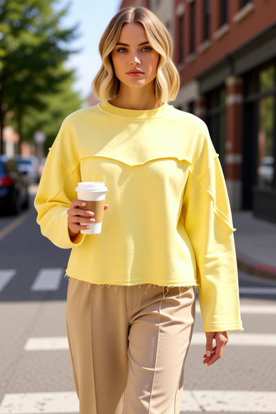 BENERLY Women's Crew Neck Low Arm Long Sleeve Relaxed Knitted Sweatshirt Func...