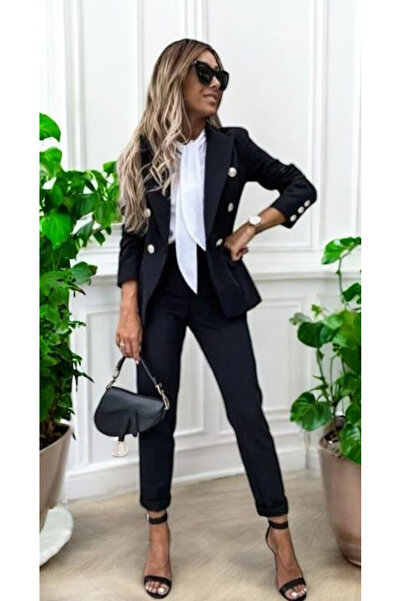 OEMN Compleu elegant dama sacou cambrat si pantaloni conici cu nasturi aurii – mai multe culori