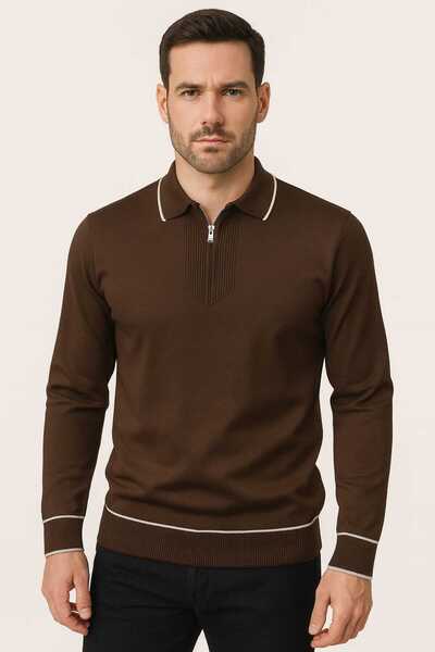 ANATOLIATEKSTILE Ανδρική μπλούζα, γιακάς πόλο με φερμουάρ - Στενή γραμμή