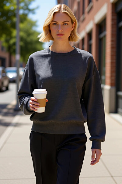 BENERLY Women's Crew Neck Low Sleeve Ottoman Mold Knitted Sweatshirt Function...